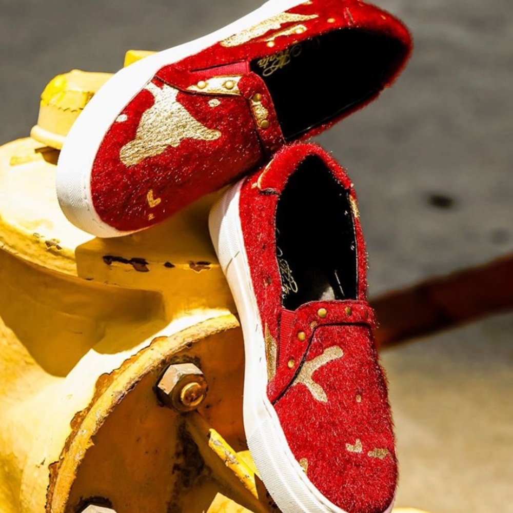 Burgundy metallic slip on sneaker